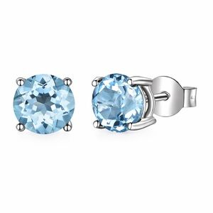 Natural Aquamarine 925 Sterling Silver 8mm Stud